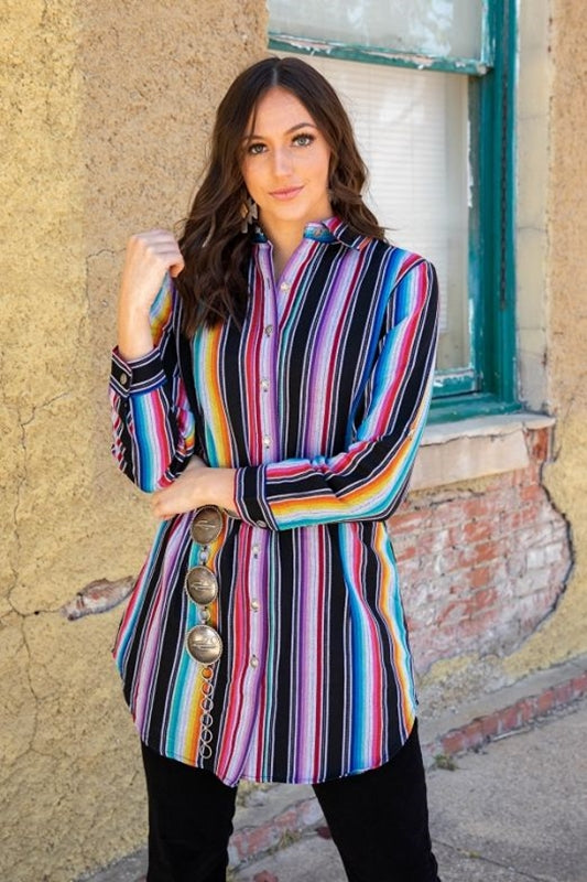 L&B Western Farmhouse Purple Serape Button Up Tunic Shirt