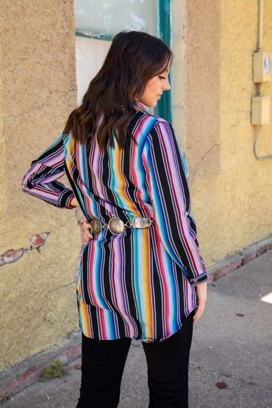 L&B Western Farmhouse Purple Serape Button Up Tunic Shirt
