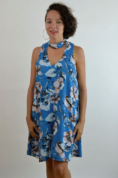 Happy Blues Choker Shift Floral Dress – Debra's Passion Boutique