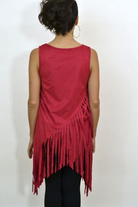 Faux Suede Hippie Fringe Top - Red