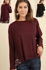 Umgee Hi Lo Contrast Split Back Top - 2 Colors