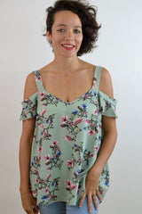 Natural Feeling Floral Top - Sage