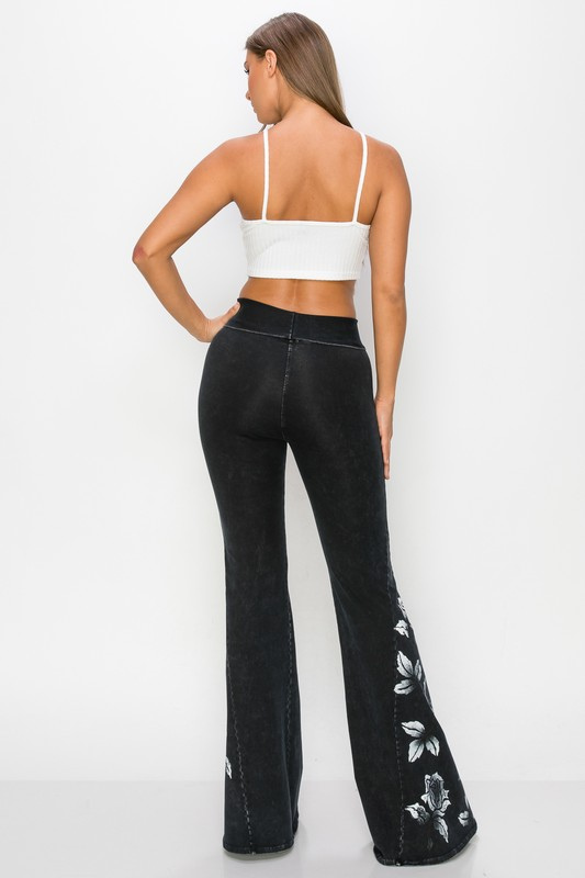 T-Party/Dexterous Mineral Wash Roses Yoga Pants - Black