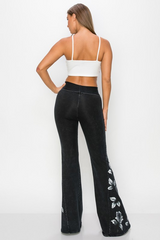 T-Party Mineral Wash Roses Yoga Pants - Black