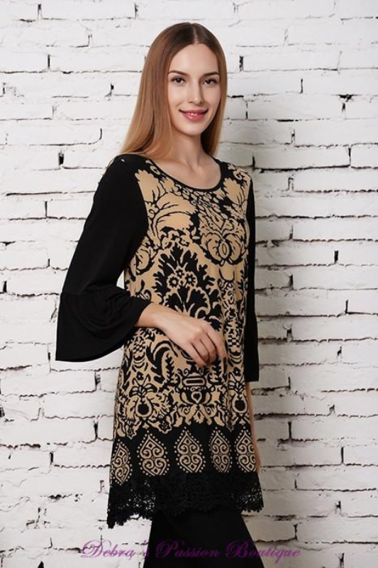 Sassy Bling Damask Scroll Dress - Mocha/Black – Debra's Passion Boutique