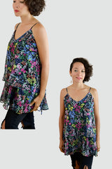 L Love Floral Babydoll Tank Top - Black