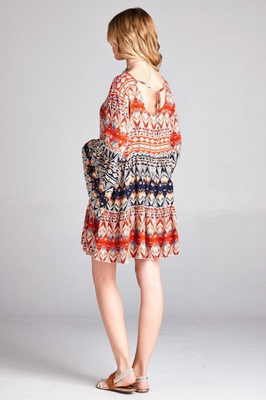 *Summer Sale Velzera Boho Tunic Dress - Blue/Red