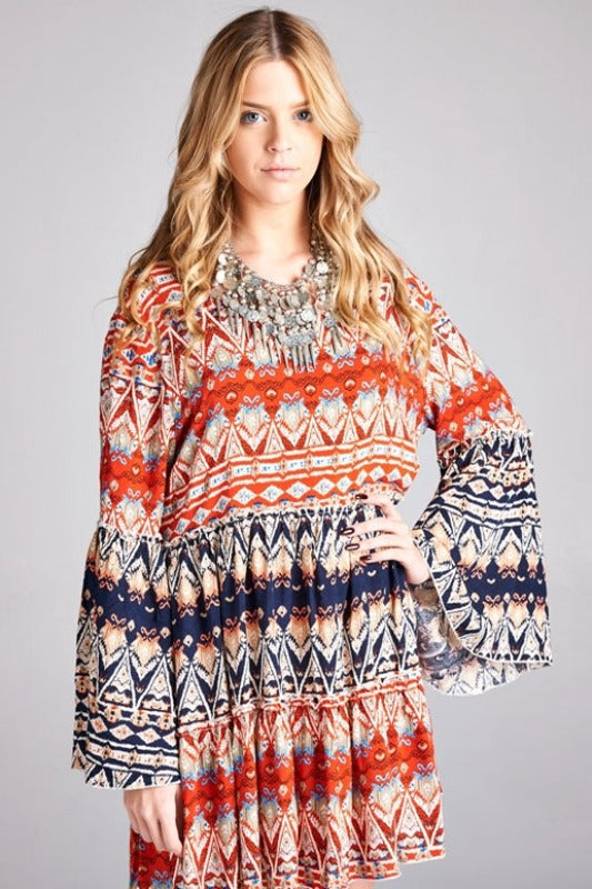 *Summer Sale Velzera Boho Tunic Dress - Blue/Red