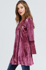 Velzera Boho Embroidered Velvet Tunic Dress - Dusty Rose