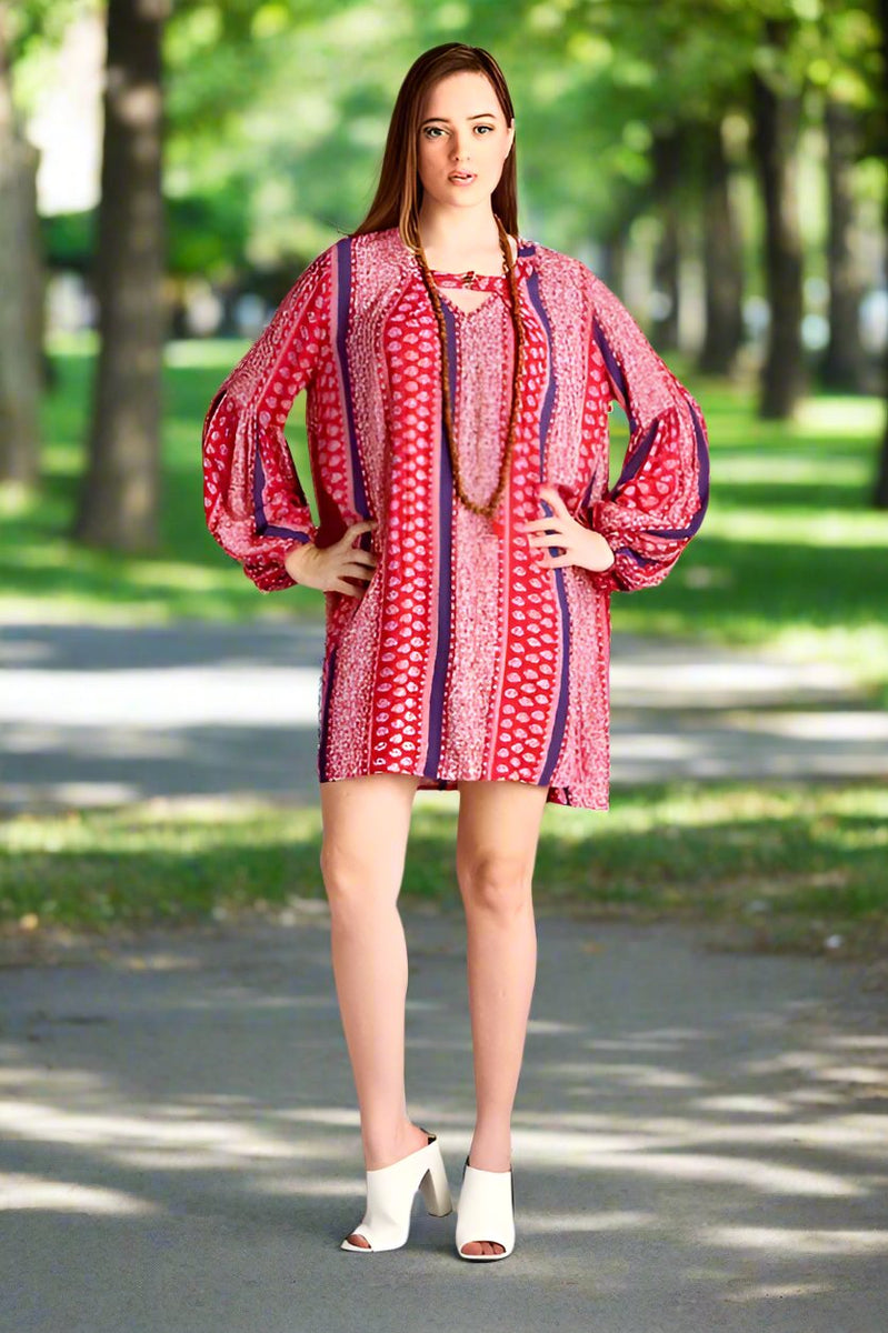 Velzera Boho Shift Print Tunic Mini Dress