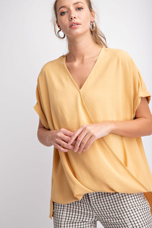 12PM by Mon Ami Mustard Surplice Blouse