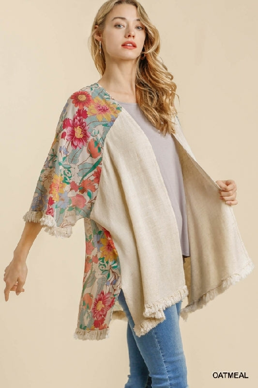 Umgee Linen Floral Kimono - Oatmeal