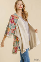 Umgee Linen Floral Kimono - Oatmeal