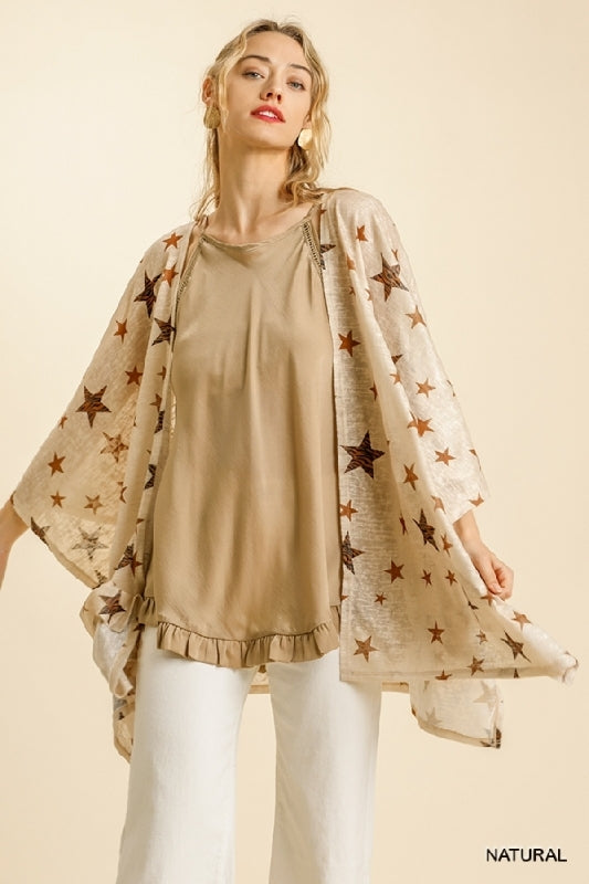 Umgee Elegant Star Print Kimono - Natural