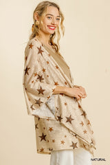 Umgee Elegant Star Print Kimono - Natural