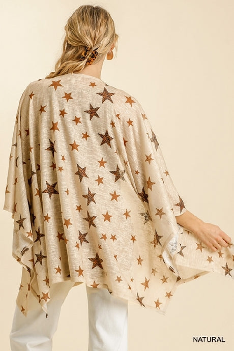 Umgee Elegant Star Print Kimono - Natural