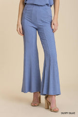 Umgee Soft Flare Bell Pants - Dusty Blue