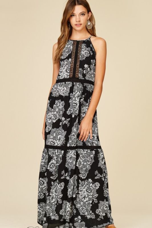 Annabelle Peasant Tier Maxi Dress - Black