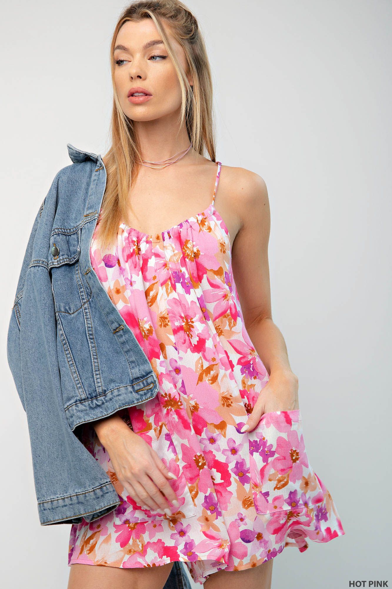 Top of the World Pockets Romper - Hot Pink