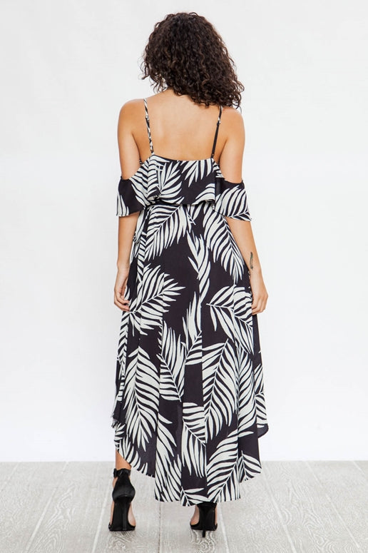 Flying Tomato Leaf Print Dress - Black