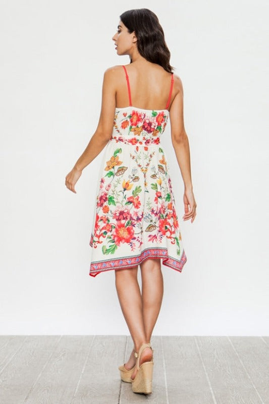 Flying Tomato Floral Print Handkerchief Dress - Ivory