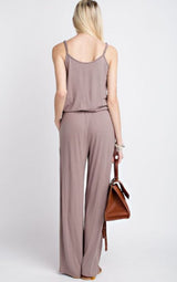 12PM by Mon Ami Soft Solid Jumpsuit - Mocha