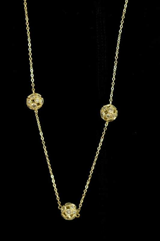 CZ Balls Rhinestones Chain Necklace 36"