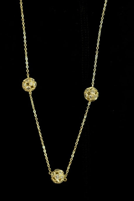 CZ Balls Rhinestones Chain Necklace 36"