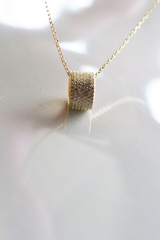 CZ Barrel Chain Necklace - 18 kt Gold