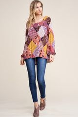 Staccato Cutie Pie Patchwork Blouse - Berry