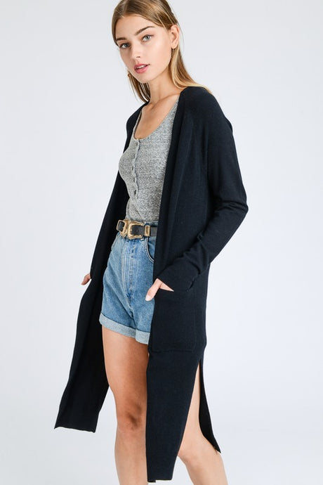Casual Long with Slit & Pockets Cardigan - Black or Butter