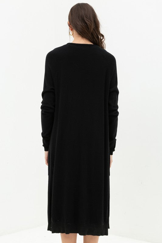 Casual Long with Slit & Pockets Cardigan - Black or Butter