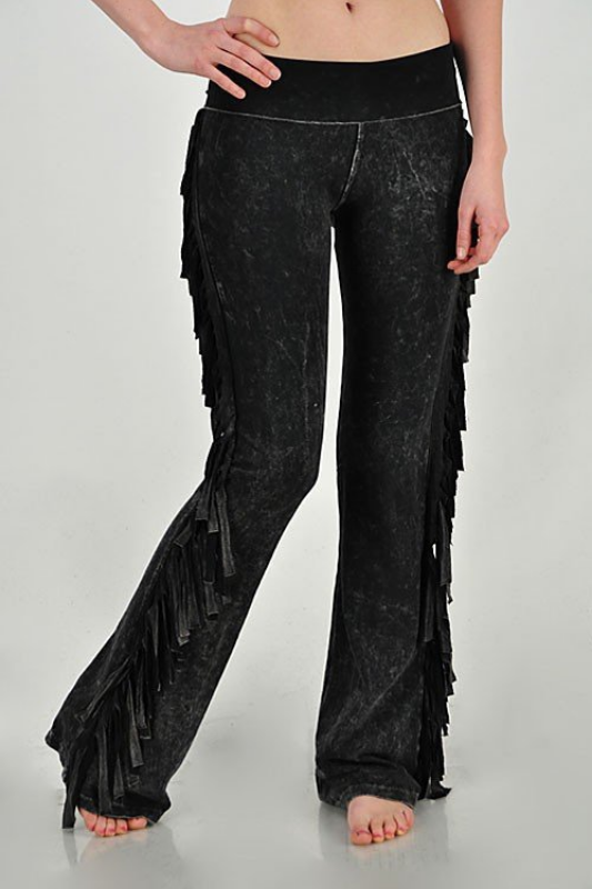 T Party Western Side Fringe Yoga Pants - Black