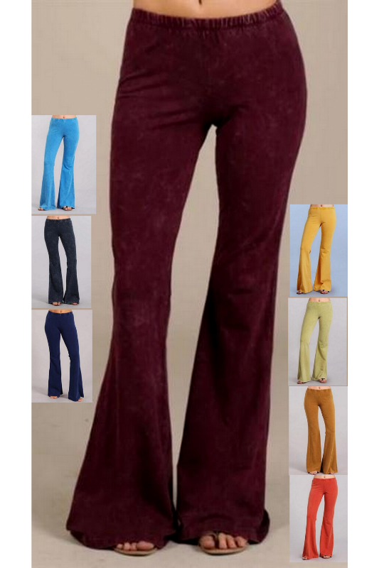 Chatoyant Mineral Wash Bell Bottom Soft Pants - Great Colors