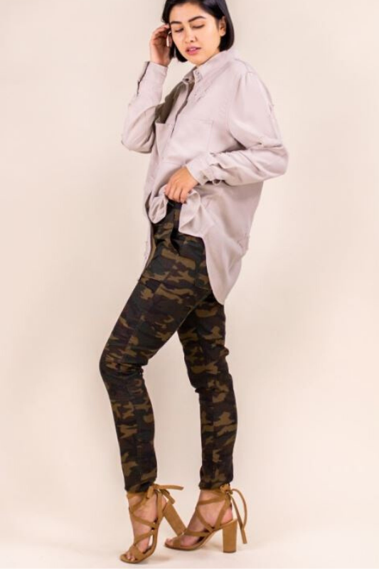 P.Cill Camo Print Skinny Pants - Olive