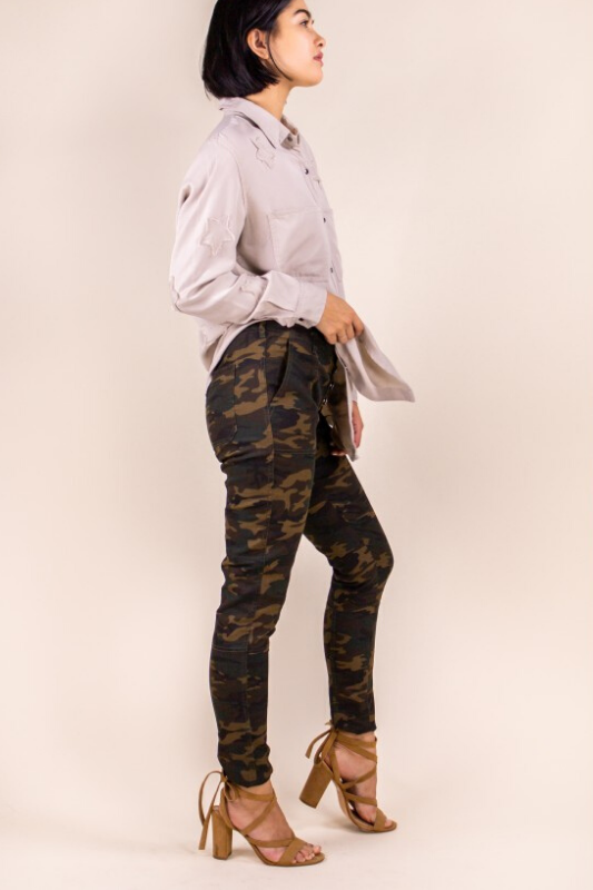 P.Cill Camo Print Skinny Pants - Olive