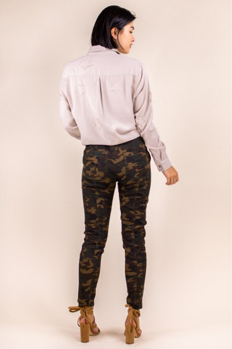 P Cill Camo Skinny Jegging Button Pants - Olive