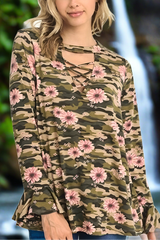 Jodifl Camo Floral Print Top - Taupe Mix