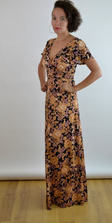 Carolina Floral Belted Wrap Maxi Dress - Mustard Black