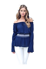 Christie Off Shoulder Peasant Top - Navy