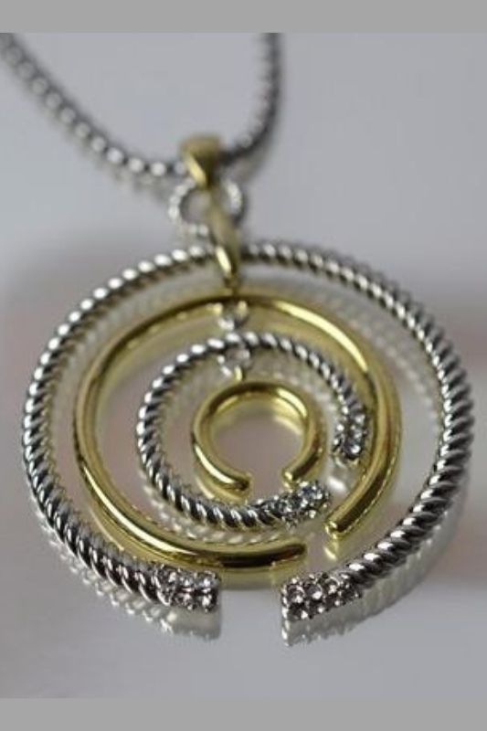 Two Tone Circles CZ Accent Necklace 20"