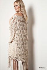 Kori Crochet Fringe Kimono - Natural