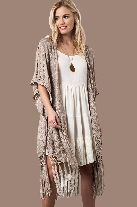 Kori Crochet Fringe Sweater - Taupe