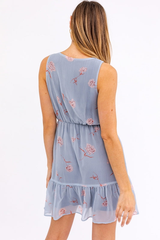 Gilli Girlie Flouncy Dusty Blue Dress - Flower Print