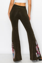 T-Party Aztec & Floral Embroidery Flare Foldover Pants - Brown