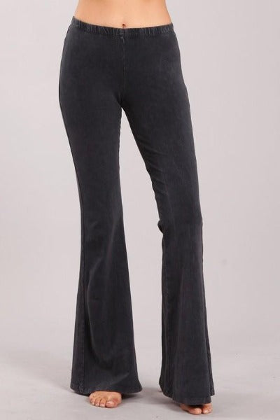 Chatoyant Mineral Wash Bell Bottom Soft Pants - Black & Colors