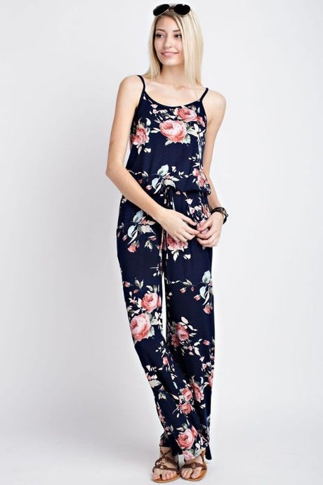 12PM by Mon Ami Jersey Floral Jumpsuit - Navy