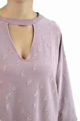 Distressed French Terry Choker Top - Mauve