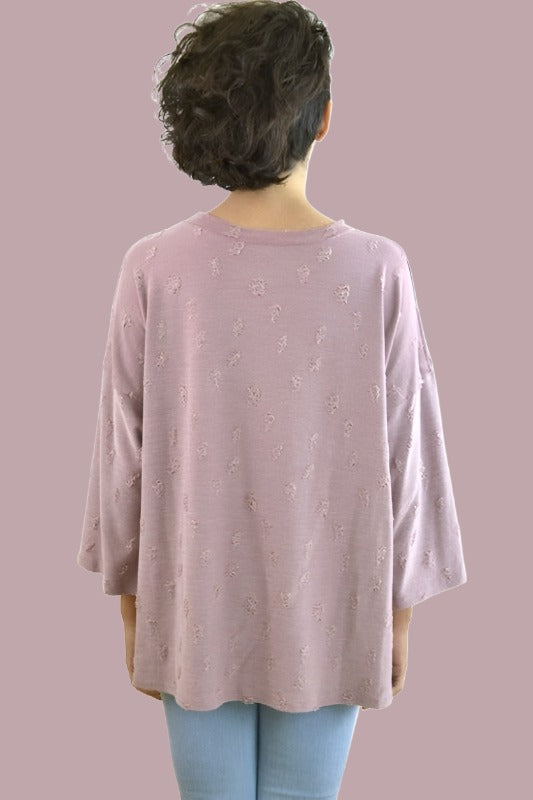 Distressed French Terry Choker Top - Mauve