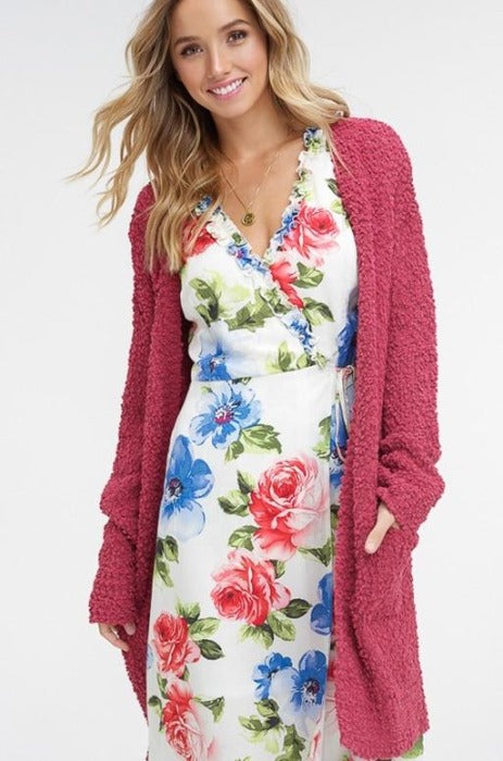 Chunky Popcorn Sweater Cardigans - Ash Rose or Dusty Rose